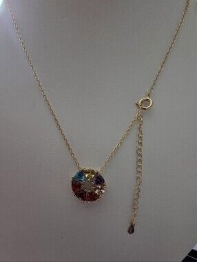 S925 Sterling Silver Rainbow Heart Cluster Necklace 18" with Extender Colorful C